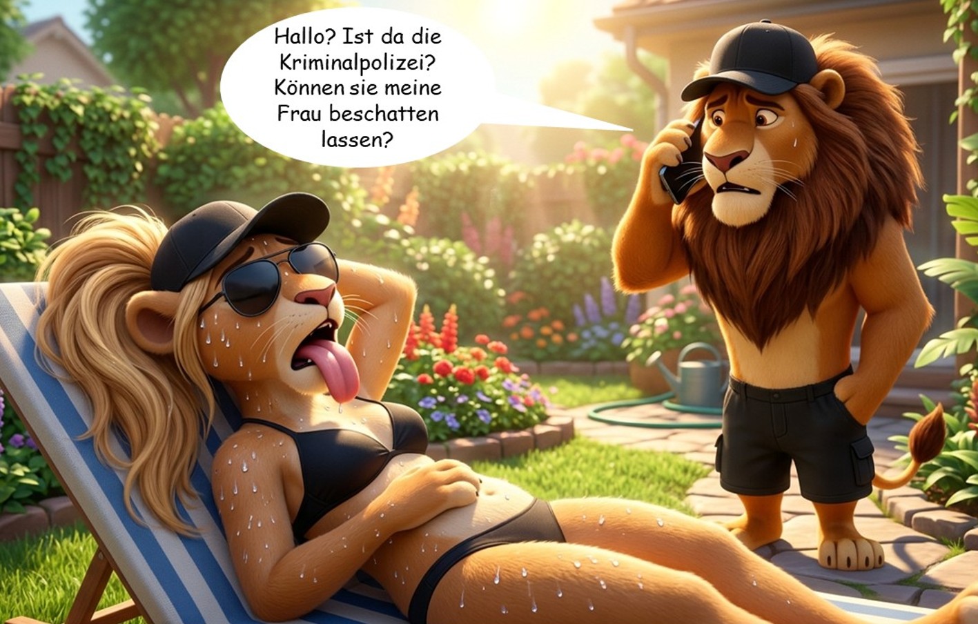 Die Löwen bei brütender Hitze