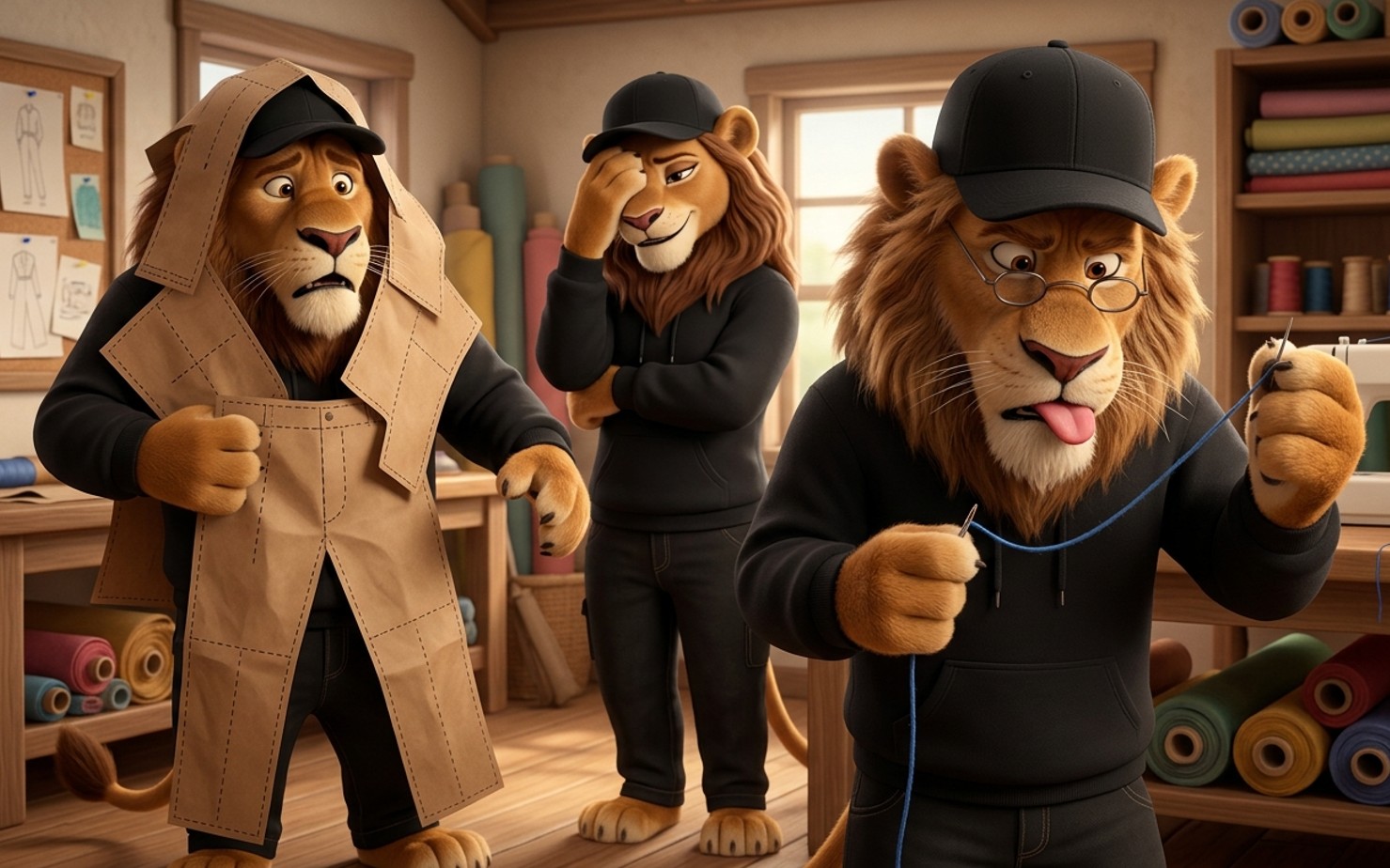 Die Löwen beim Schneidern