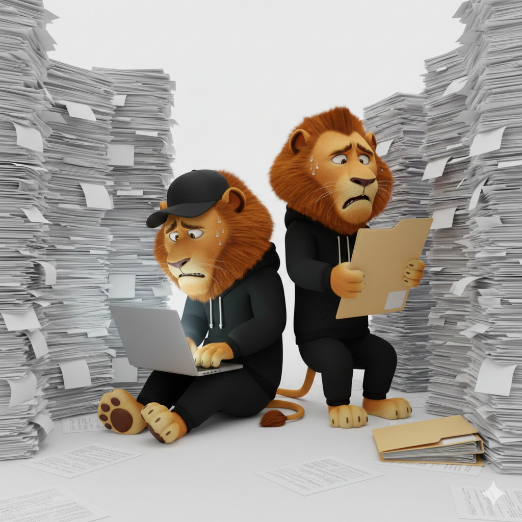 Löwen bei der Büroarbeit